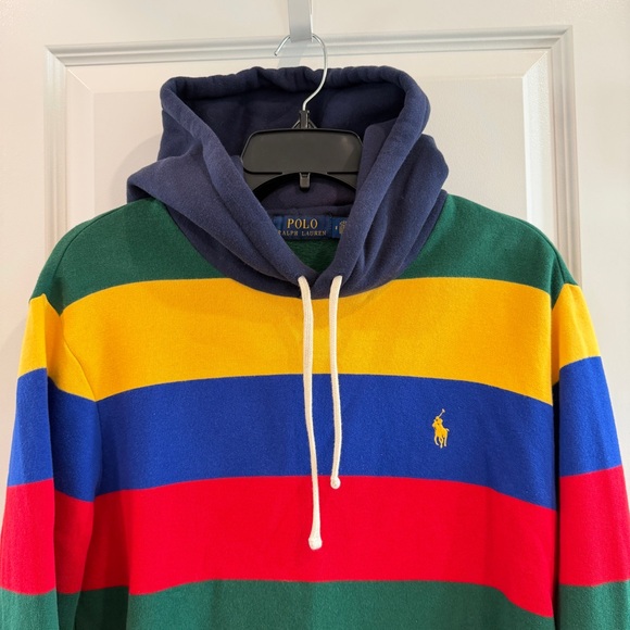 Polo Ralph Lauren Men's Multicolor Bold Striped Cotton Fleece Lined Hoodie sz M - Picture 6 of 15